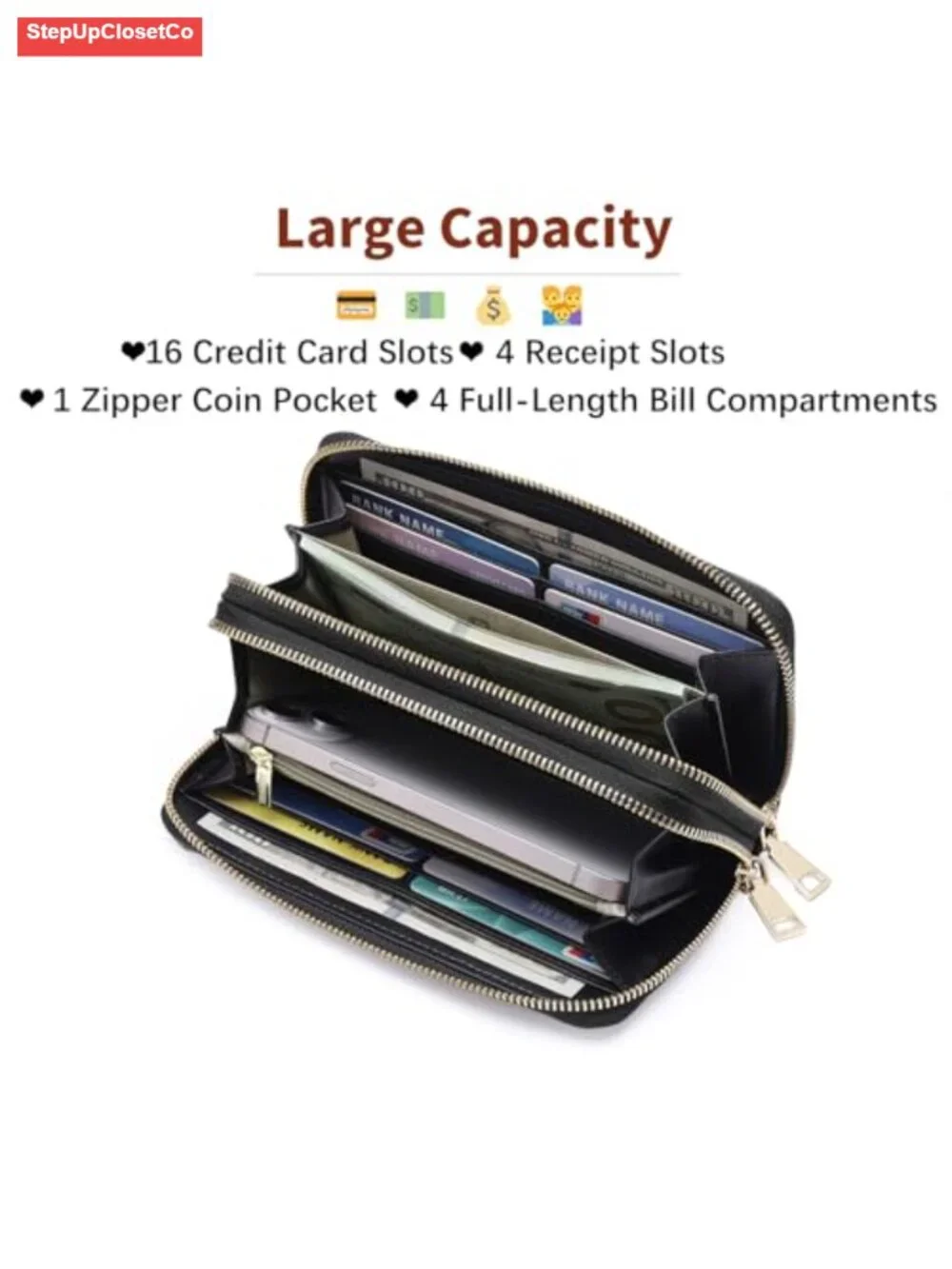Genuine Leather RFID Blocking Wristlet Wallet with Detachable Wrist Strap